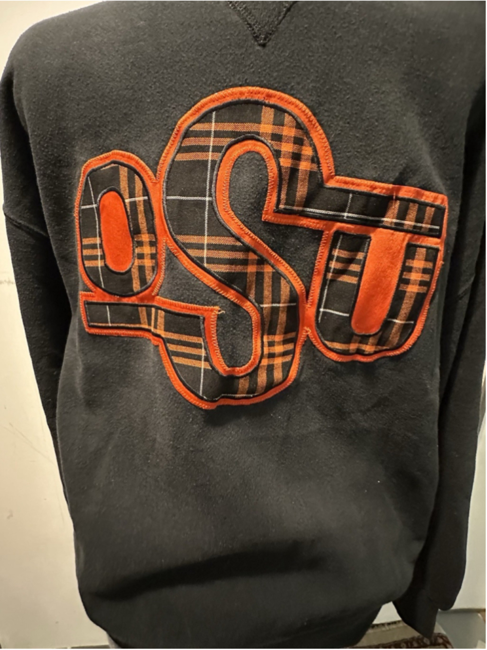 Vintage Russell Athletic OSU Sweatshirt Mens L USA Plaid Applique Crewneck Black
